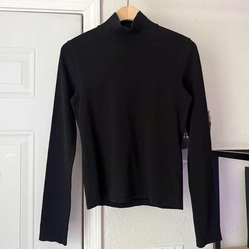 RE/DONE black cotton rib ribbed mock neck‎ long sleeve cropped tee top